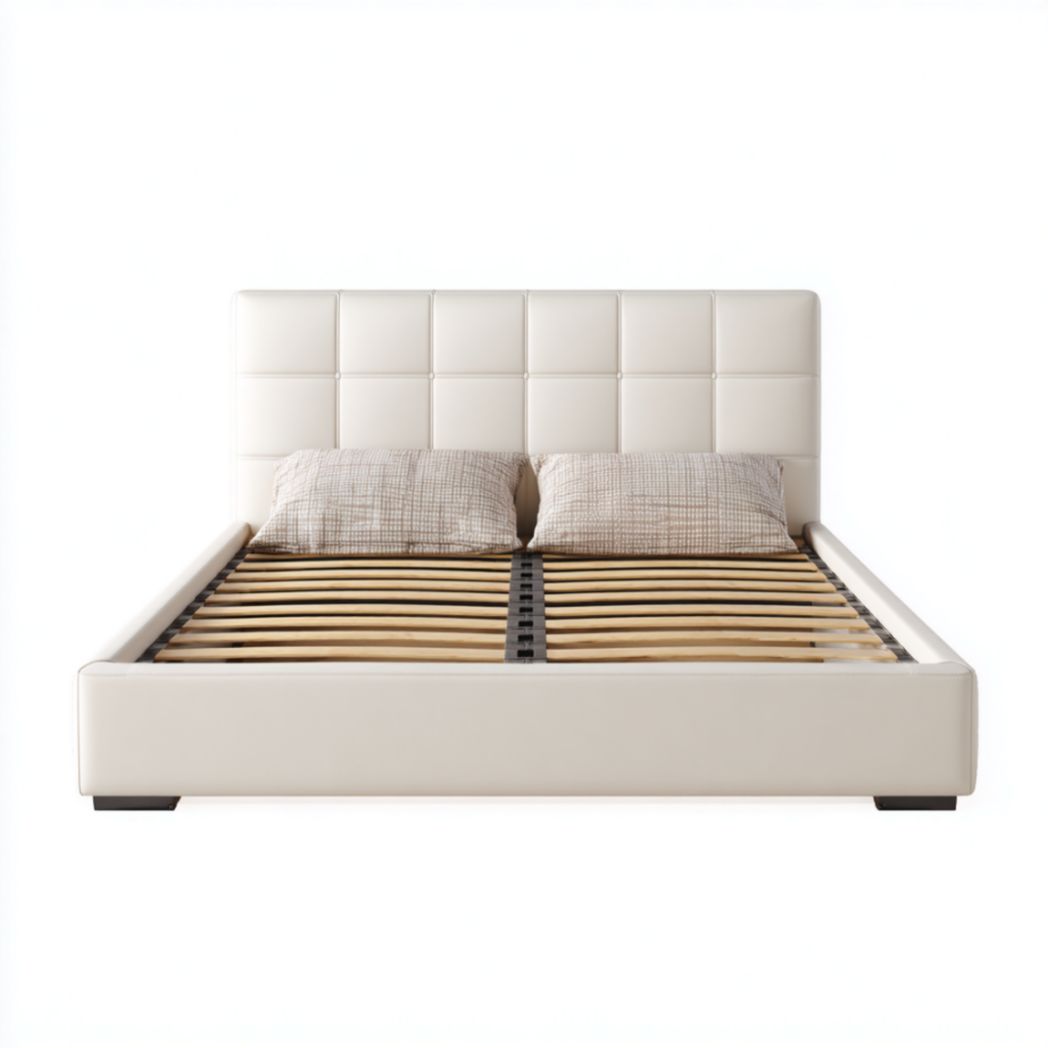 Lit contemporain en simili cuir blanc avec matelas intégré 200 x 160 x 100cm