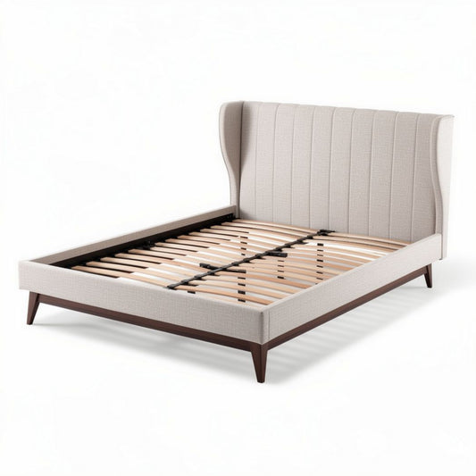Lit moderne en tissu beige avec tête de lit capitonnée 200 x 160 x 100 cm