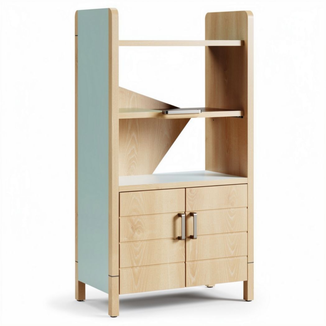 Bibliothèque en bois naturel avec étagère et tiroirs 80 x 40 x 150cm