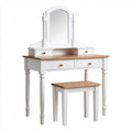 Coiffeuse en bois clair avec miroir ovale et tabouret rembourré 80 x 40 x 140cm