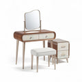 Coiffeuse en bois avec miroir et tabouret 90 x 45 x 75cm couleur marron et blanc