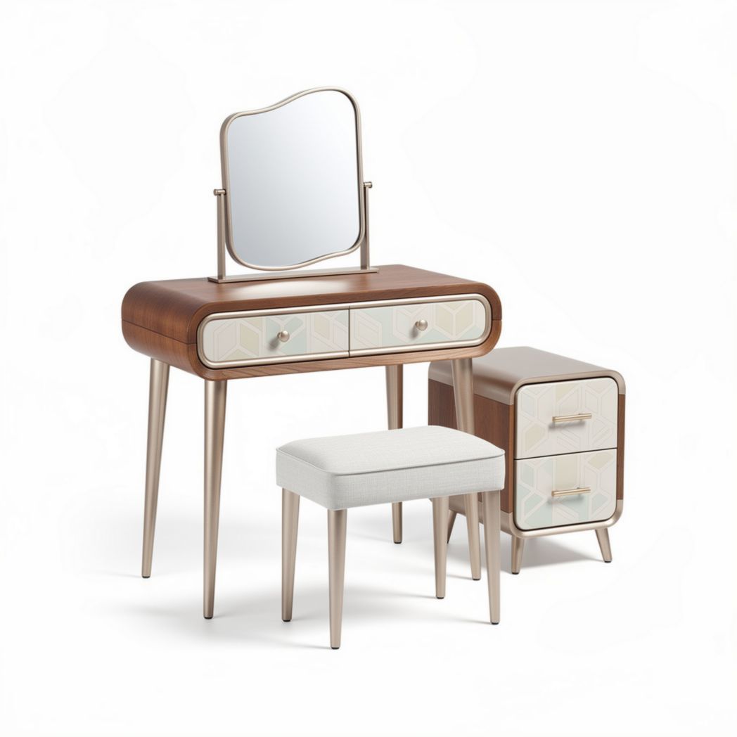 Coiffeuse en bois avec miroir et tabouret 90 x 45 x 75cm couleur marron et blanc