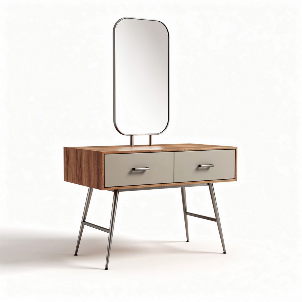 Coiffeuse en bois avec miroir rectangulaire et tiroirs en métal 120 x 45 x 75cm