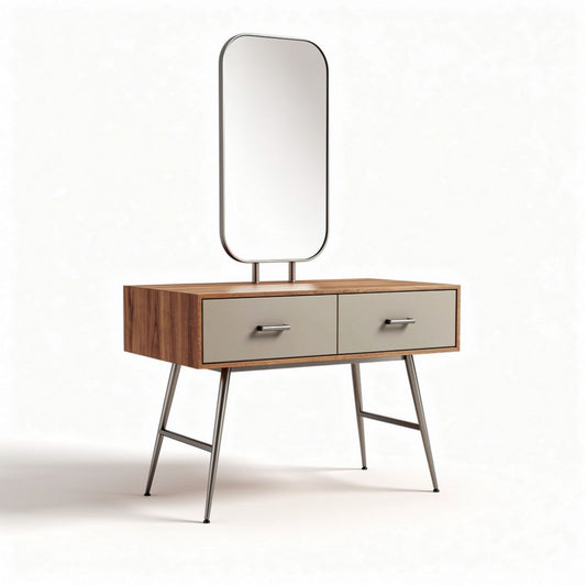 Coiffeuse en bois avec miroir rectangulaire et tiroirs en métal 120 x 45 x 75cm