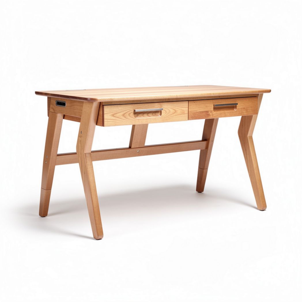 Bureau en bois massif de pin avec tiroirs 120 x 60 x 75cm naturel