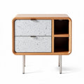 Meuble de rangement à deux tiroirs et étagère en bois et béton 60 x 40 x 50cm