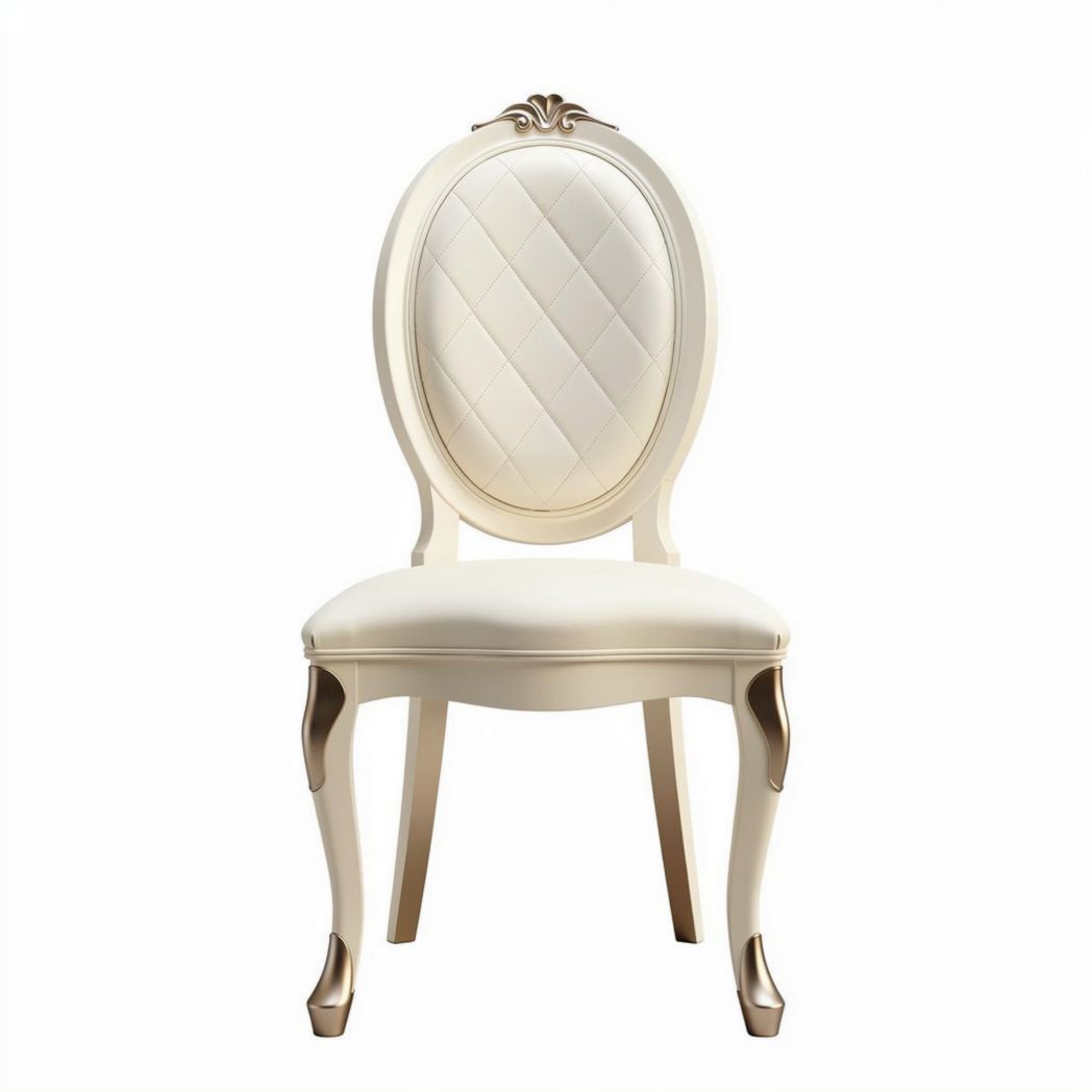 Chaise en bois sculpté blanc avec rembourrage en cuir beige 45 x 45 x 100cm