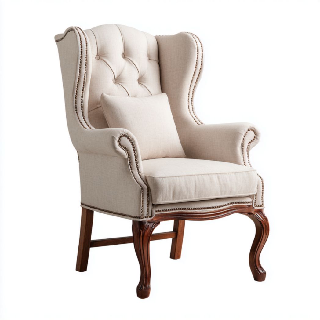 Fauteuil en tissu gris à dossier haut dimensions 80 x 75 x 110cm