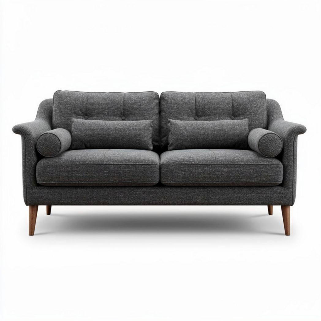 Canapé en tissu gris avec coussins rembourrés dimensions 180 x 85 x 75cm