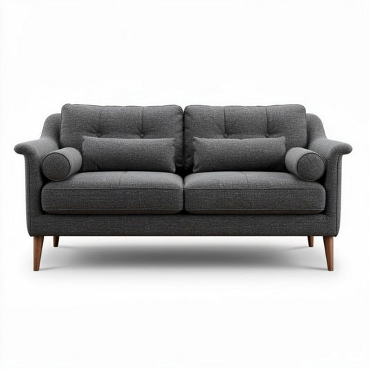 Canapé en tissu gris avec coussins rembourrés dimensions 180 x 85 x 75cm