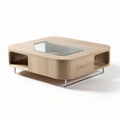 Table basse en bois de chêne avec plateau en verre 100 x 70 x 30 cm